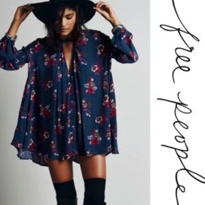 Free People Blue Electric Orchid Print Swing Short Tunic Size XS